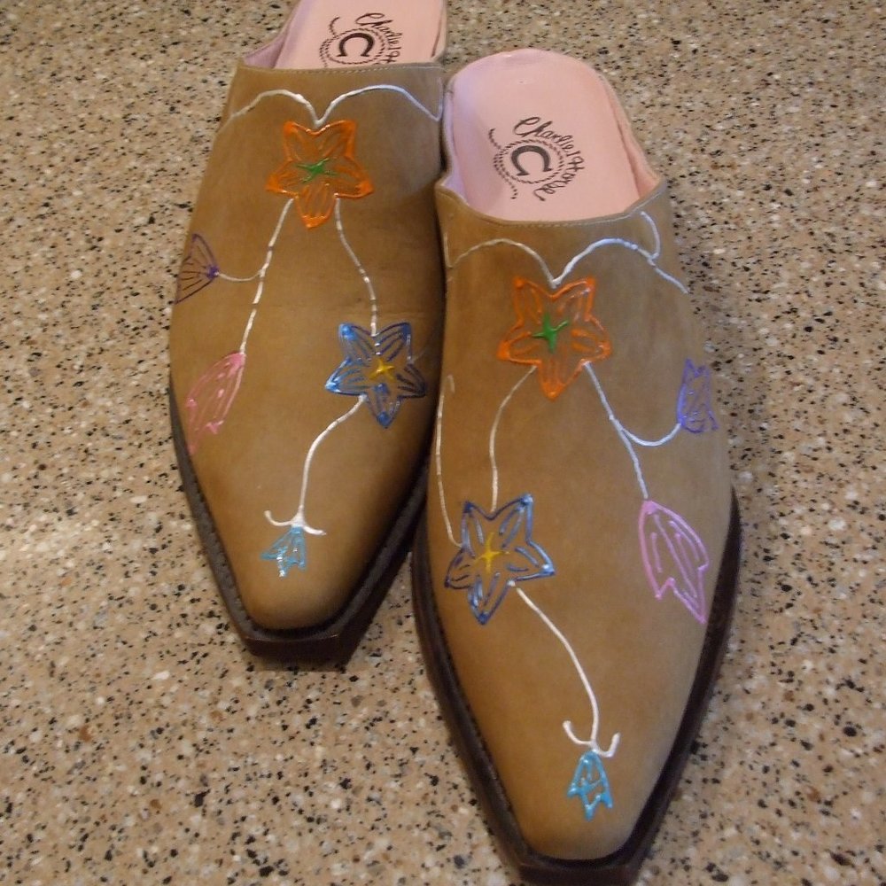 Charlie 1 Horse Lucchese Gorgeous Hand painted Mules 7 B